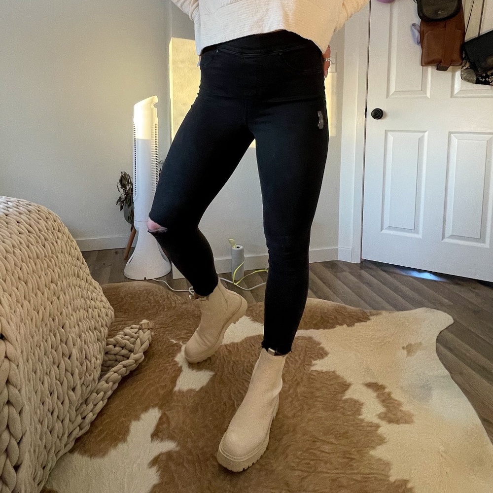 Spanx Distressed Black Skinny Jeans